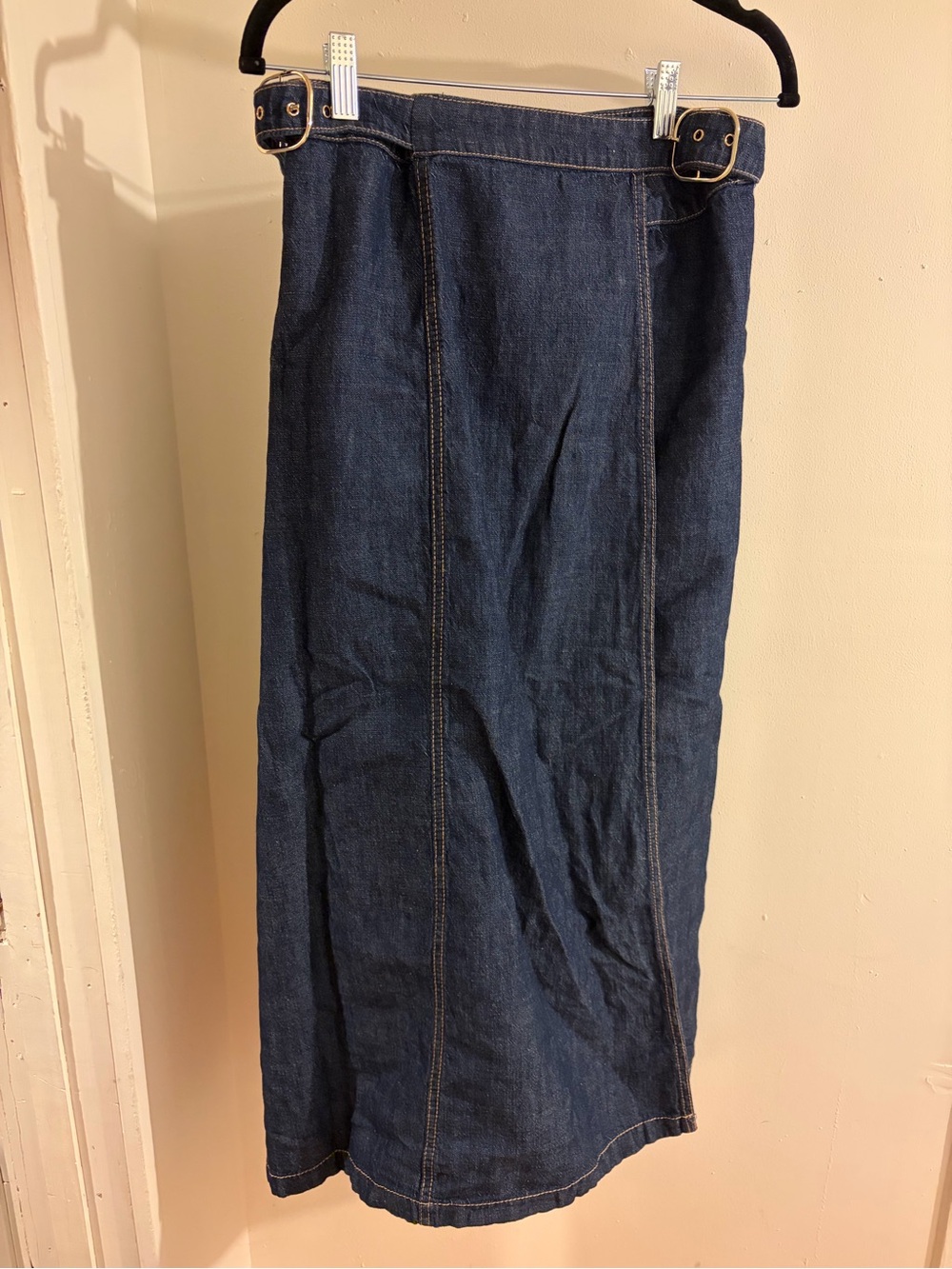 Classic Dark Blue Denim Skirt with Side Buckles